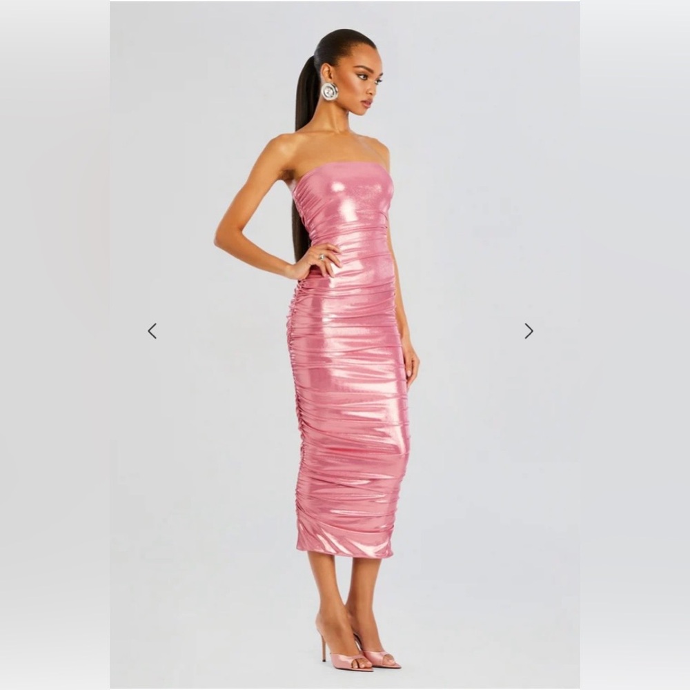 Retrofete Shimmering Pink Strapless Dress